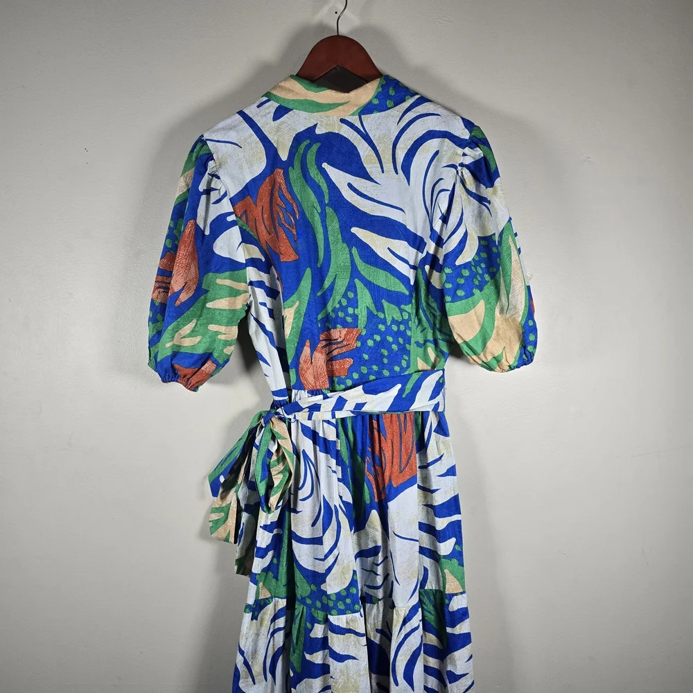 Flying Tomato Vibrant Leaf Print Maxi Dress 100% Cotton Size Large. - Picture 13 of 14